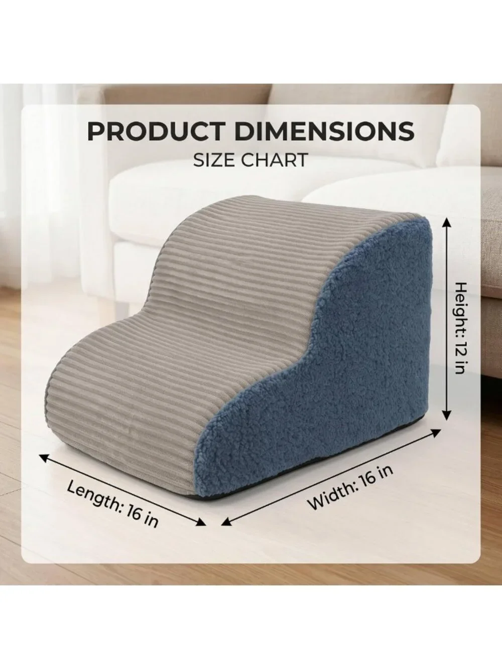 Cozy 2-Step Foam Pet Stairs for Bed & Couch, 12